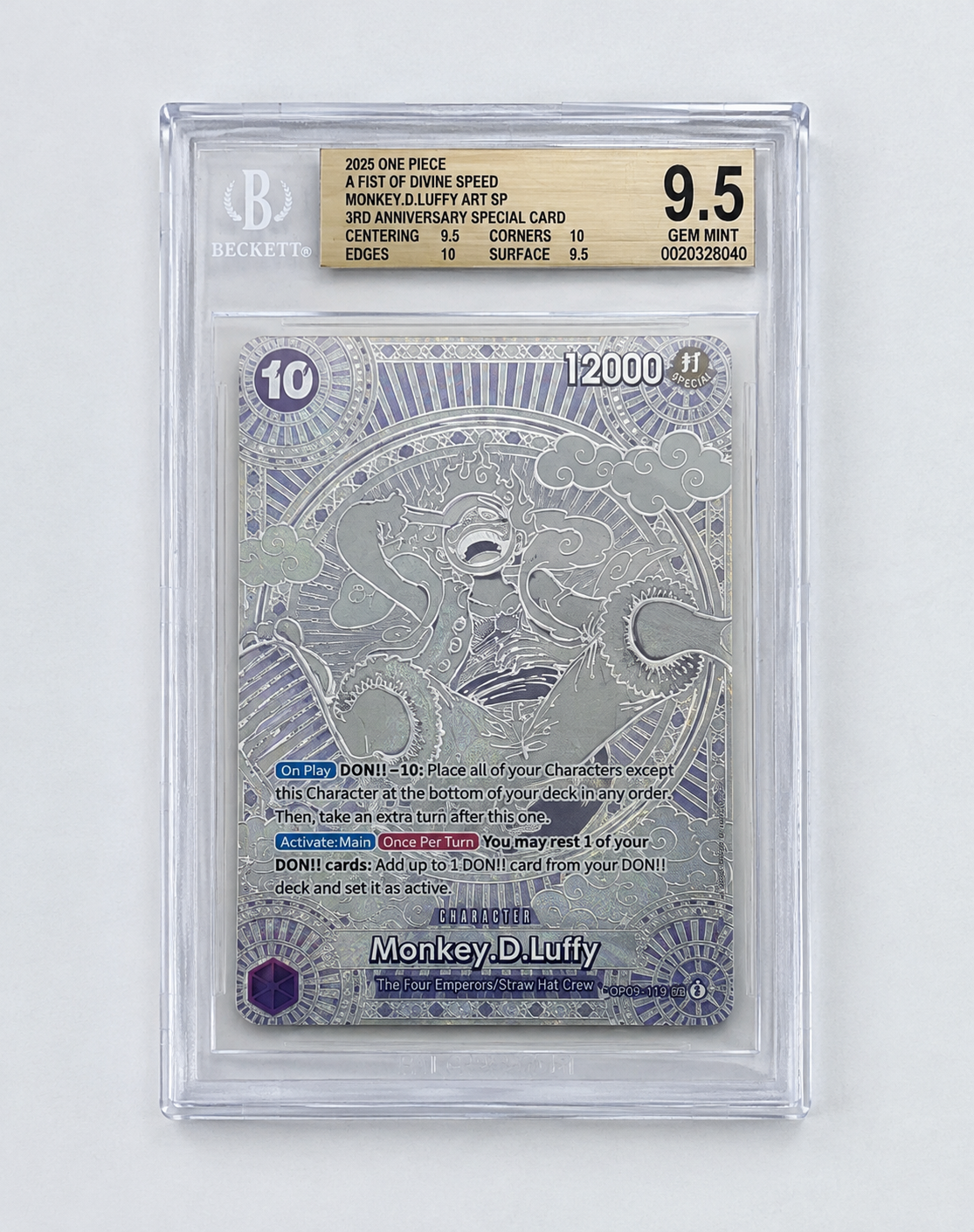 Monkey.D.Luffy OP05-119 Art SP – 3rd Anniversary Special Card (A Fist of Divine Speed) – Englisch – BGS 9.5 Gem Mint