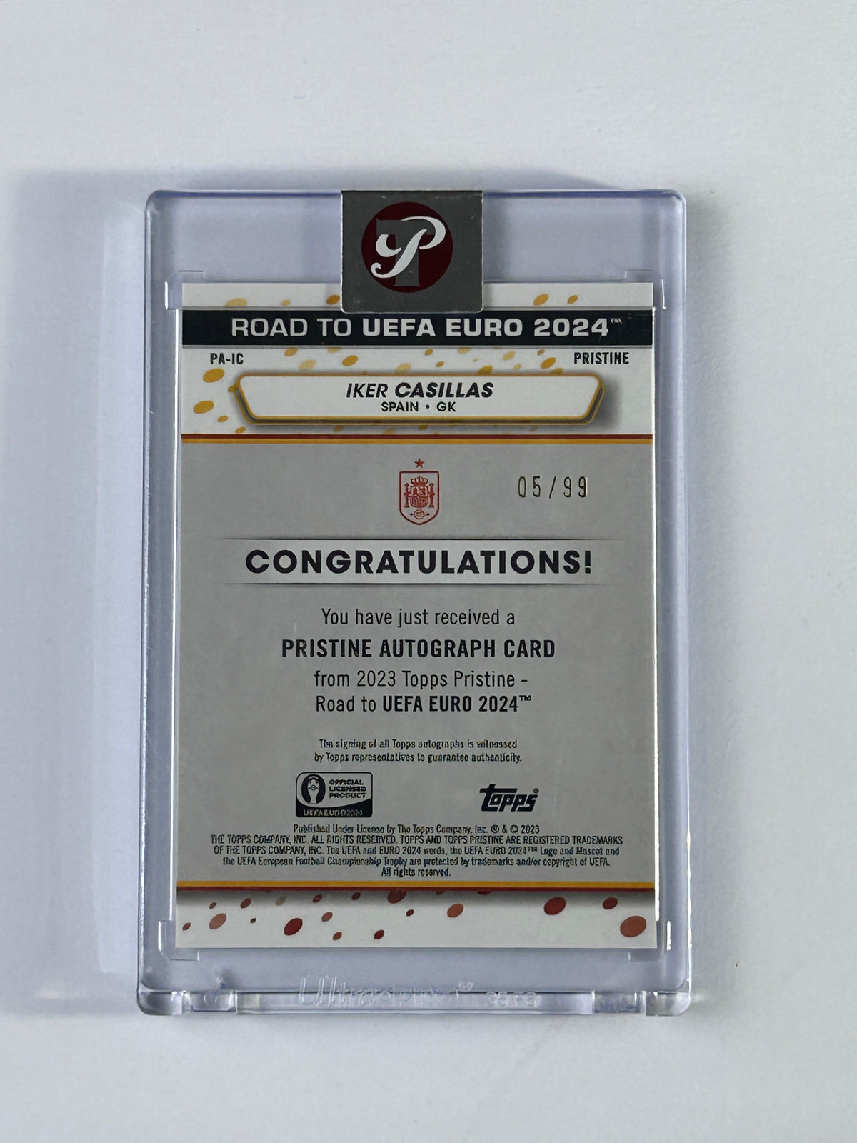 Iker Casillas Topps Pristine Auto 05/99 – Rückseite