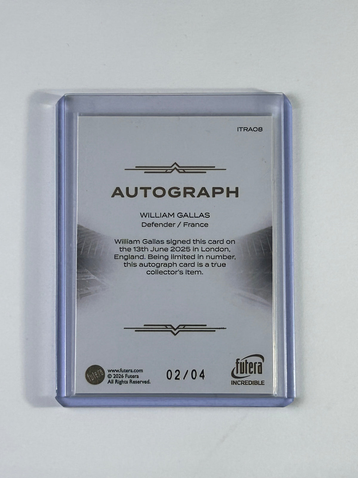 William Gallas Futera Triumph Auto 02/04 – Rückseite
