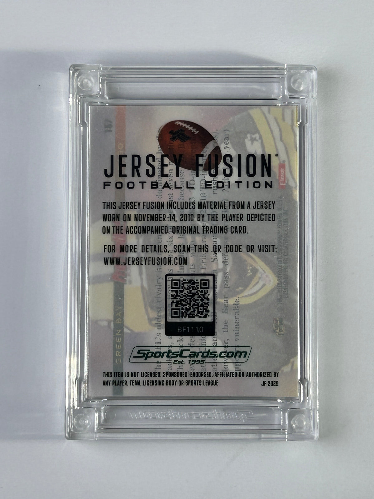 Brett Favre Jersey Fusion Swatch – Rückseite