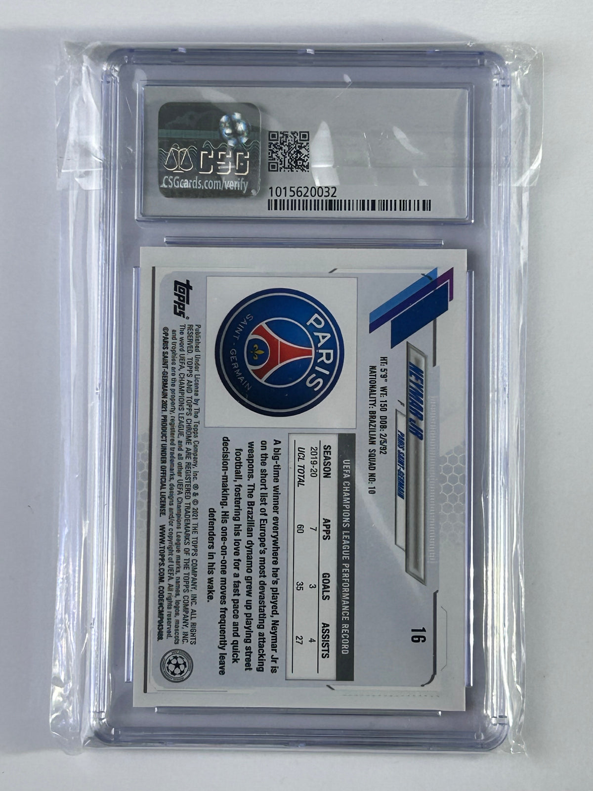 Neymar Jr. Topps Chrome UCL #16 CSG 9 – Rückseite