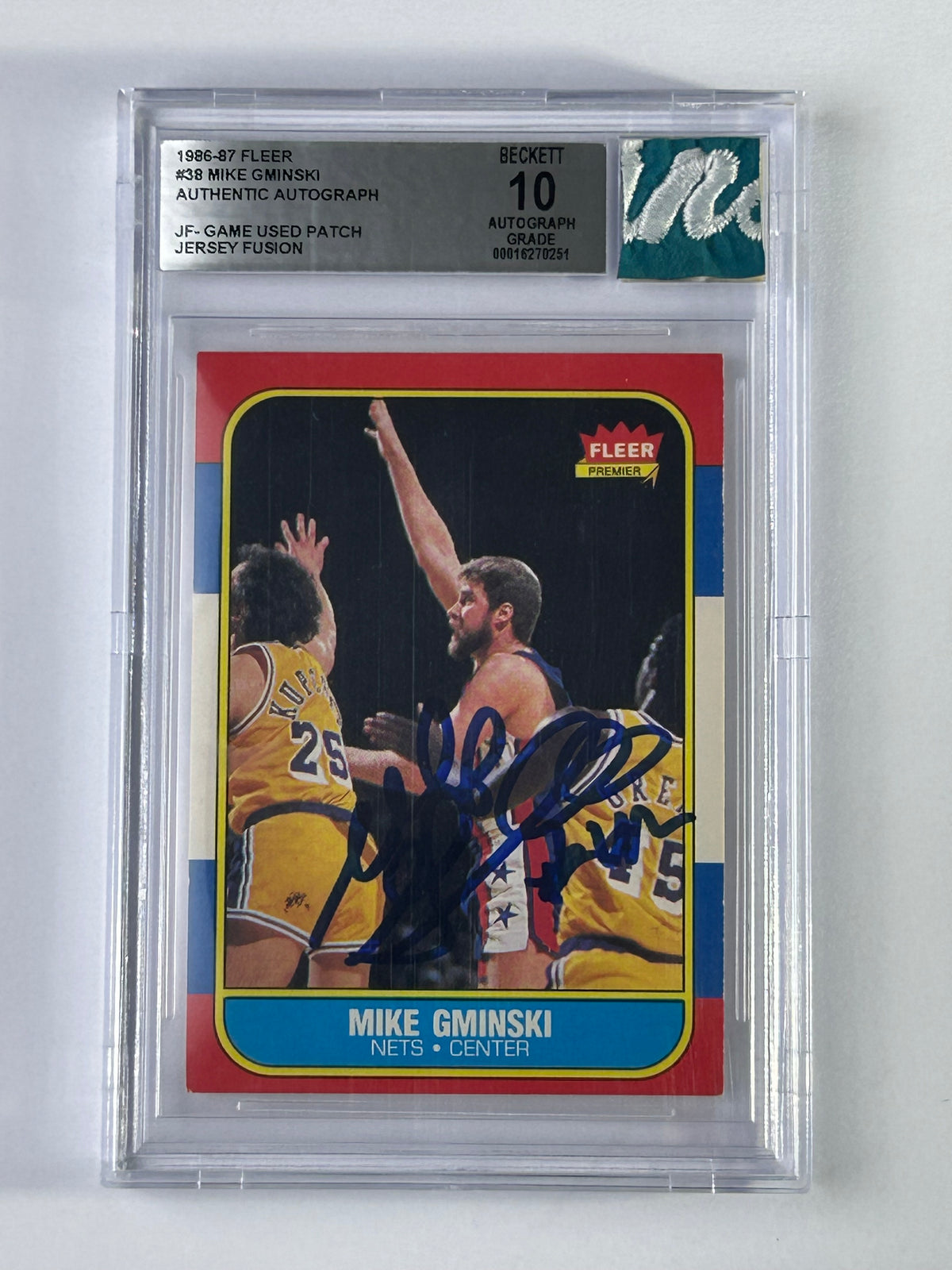Mike Gminski 1986-87 Fleer Auto Jersey Fusion BGS – Vorderseite